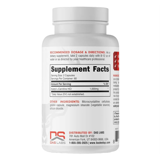 Acetyl L-Carnitine Capsules 1000mg – Brain + Metabolism Support | Bucked Up Essentials