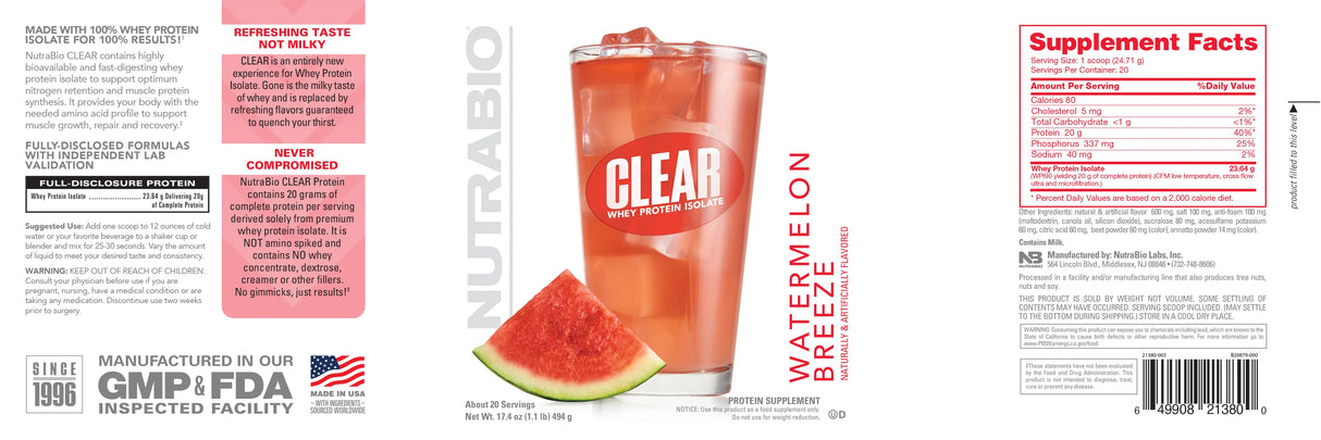 Clear Whey Protein Isolate - Nutrabio