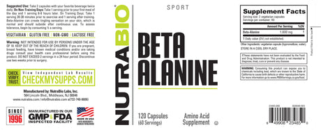 NutraBio - Beta Alanine (240 Vegetable Capsules)