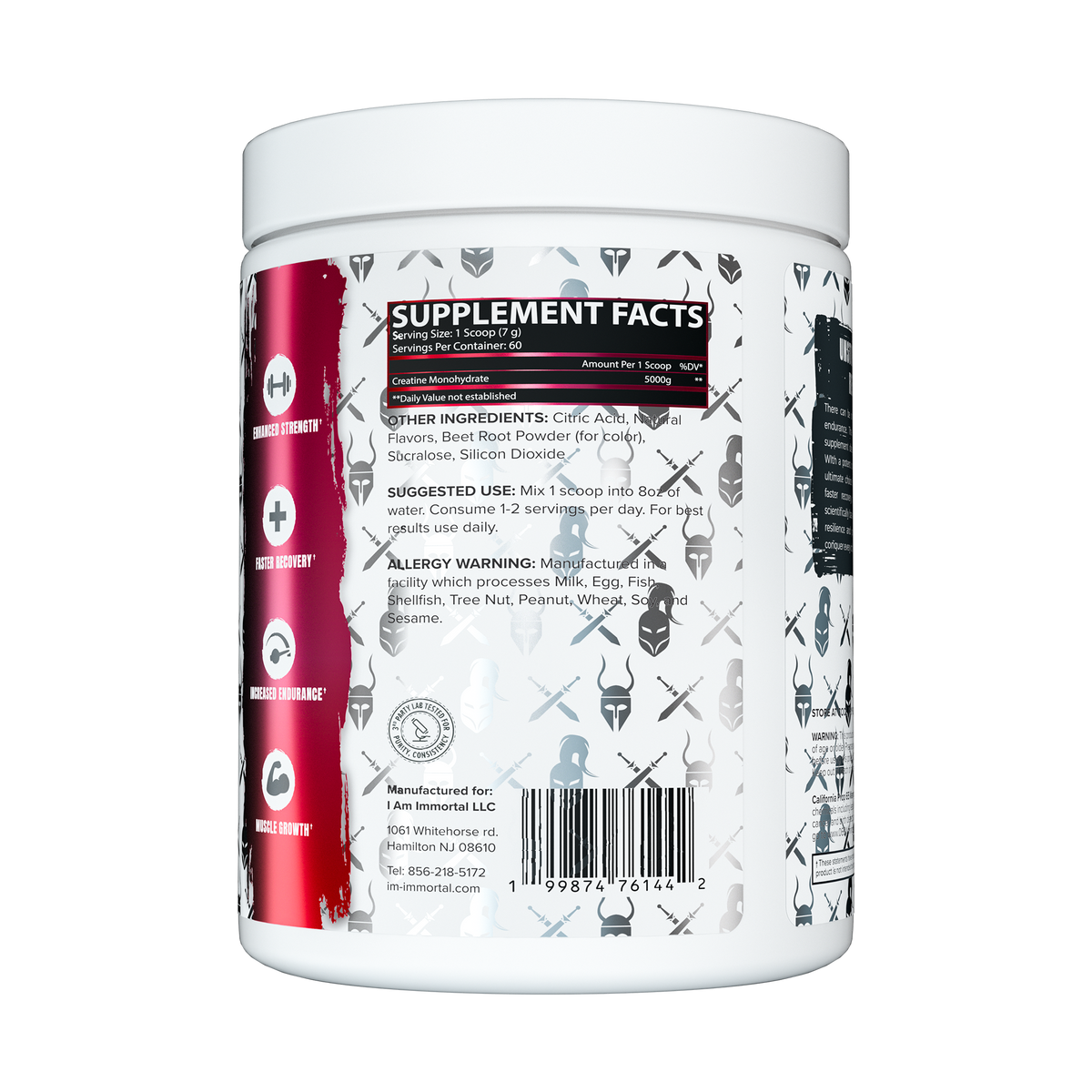 I Am Immortal Creatine Monohydrate Sour Raspberry Gummy tub back