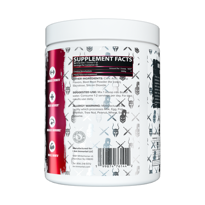 I Am Immortal Creatine Monohydrate Sour Raspberry Gummy tub back