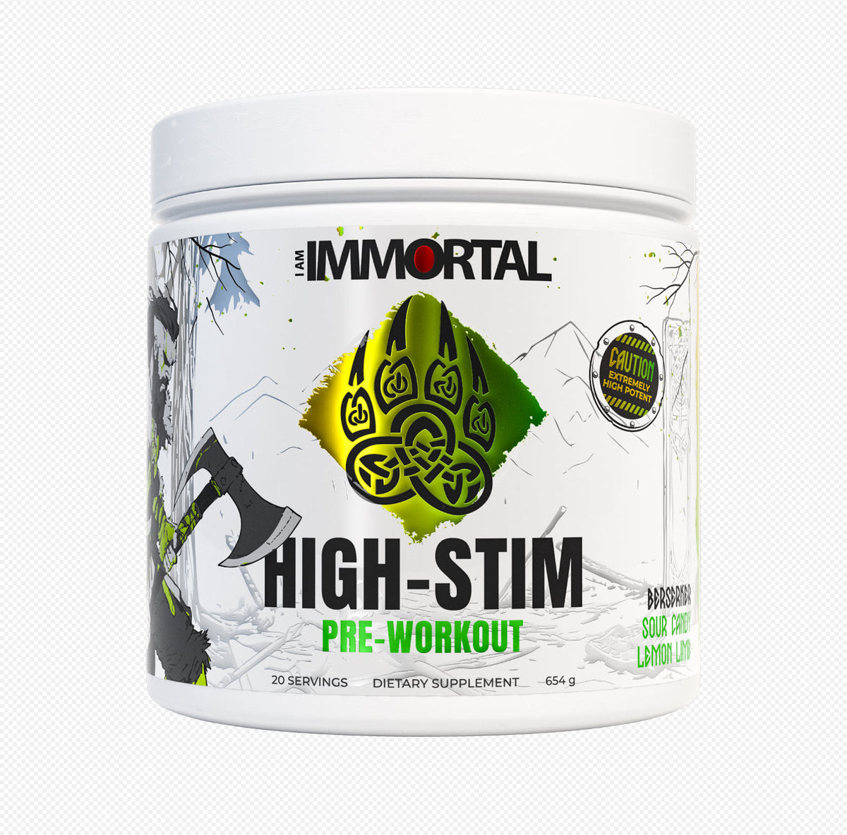 I Am Immortal High Stim Pre-Workout Berserker Sour Candy Lemon Lime front