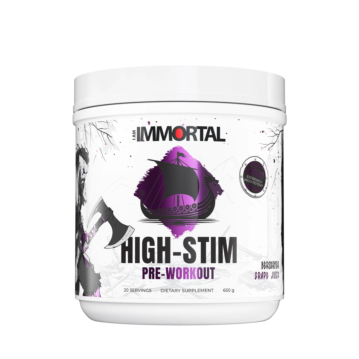 I Am Immortal High Stim Pre-Workout Berserker Grape Juice front