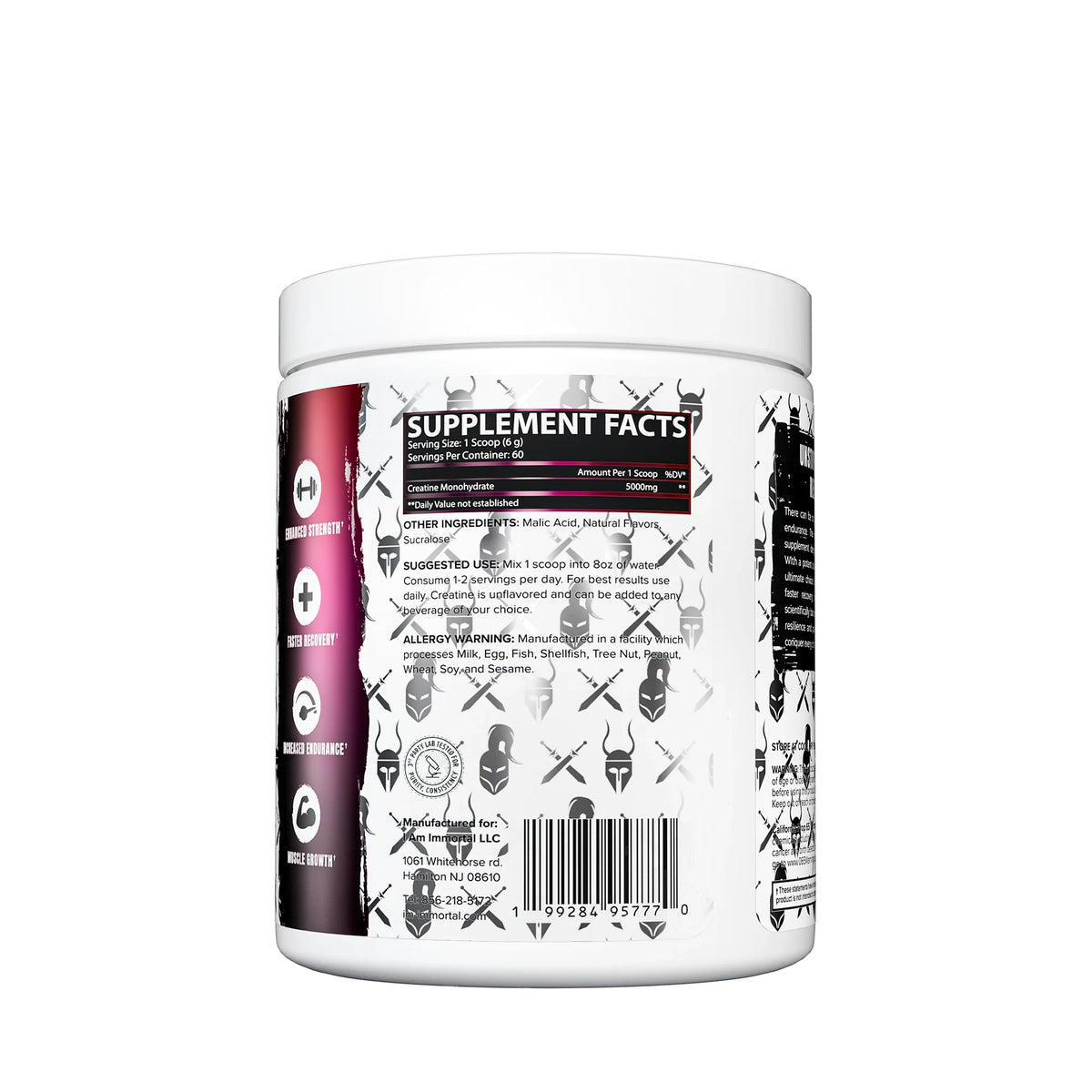 I Am Immortal Creatine Monohydrate Sweet Black Cherry tub back