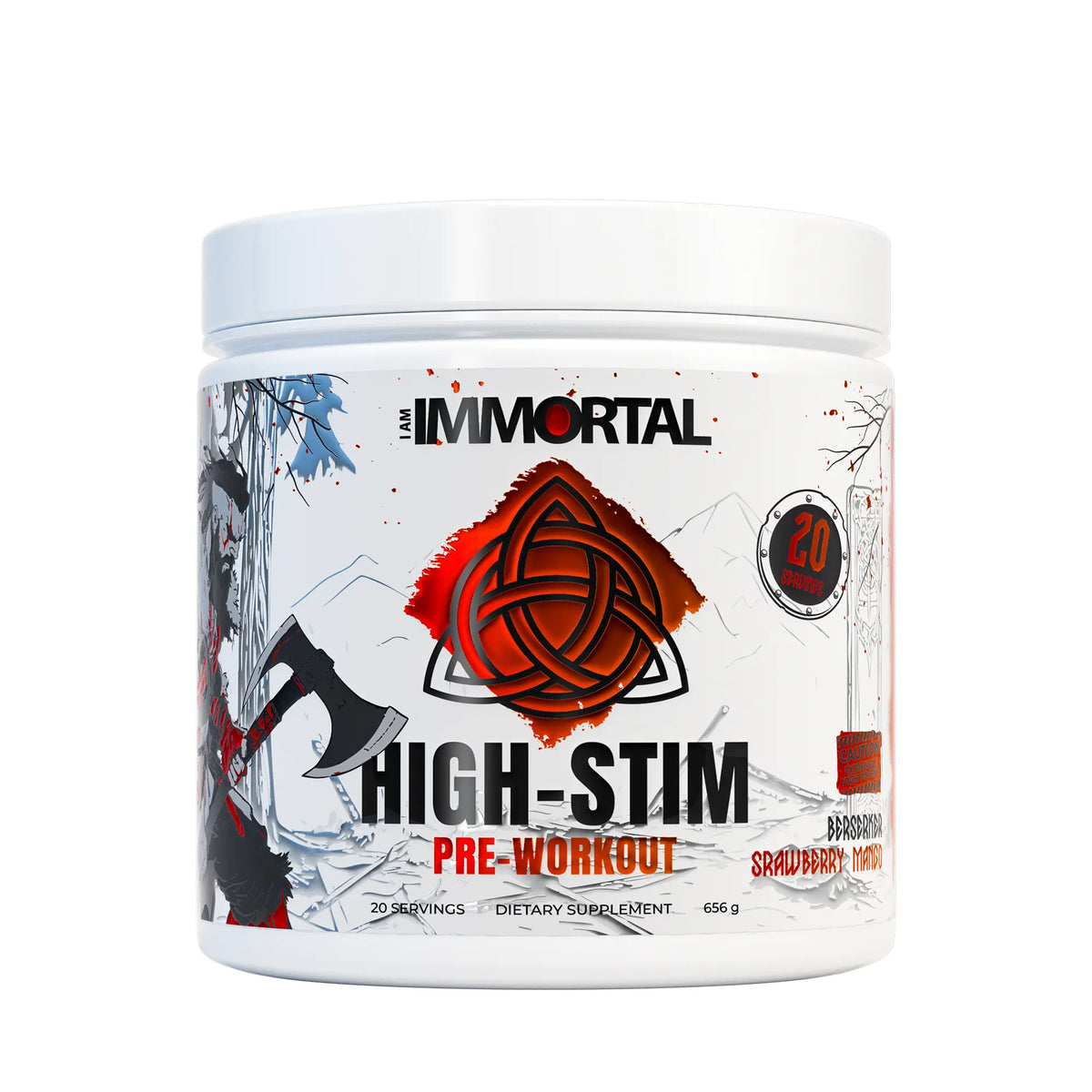 I Am Immortal High Stim Pre-Workout Berserker Strawberry Mango front