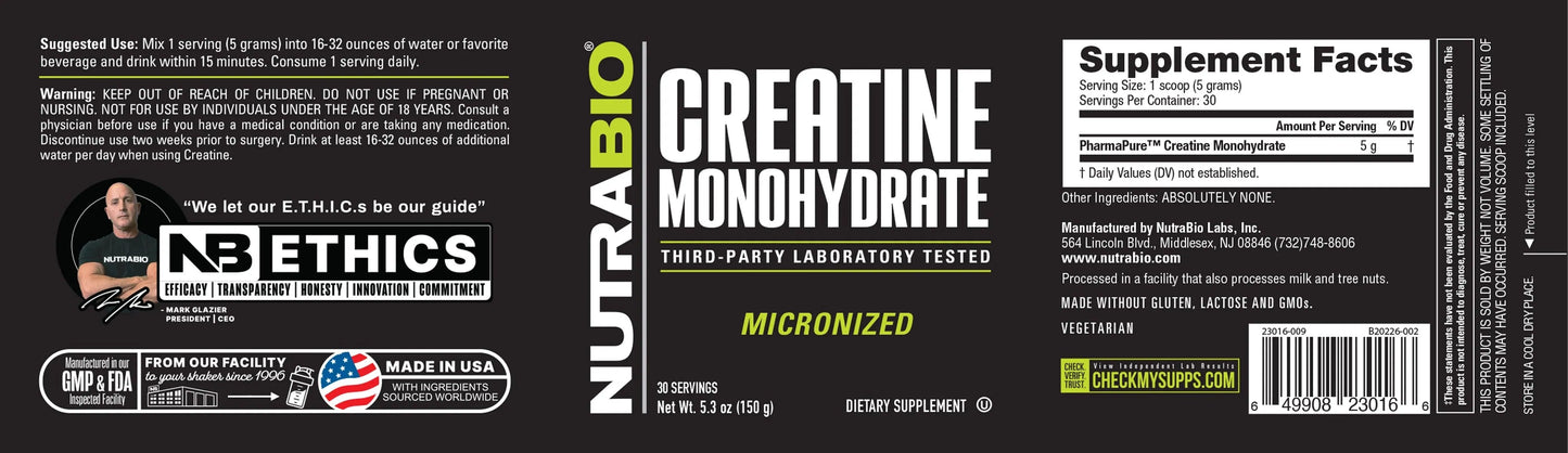 Creatine Monohydrate Powder - Nutrabio