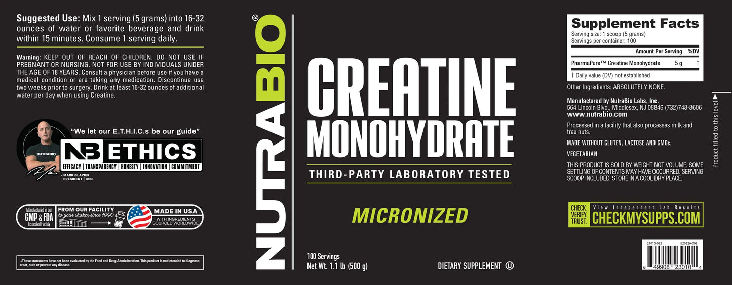 Creatine Monohydrate Powder - Nutrabio