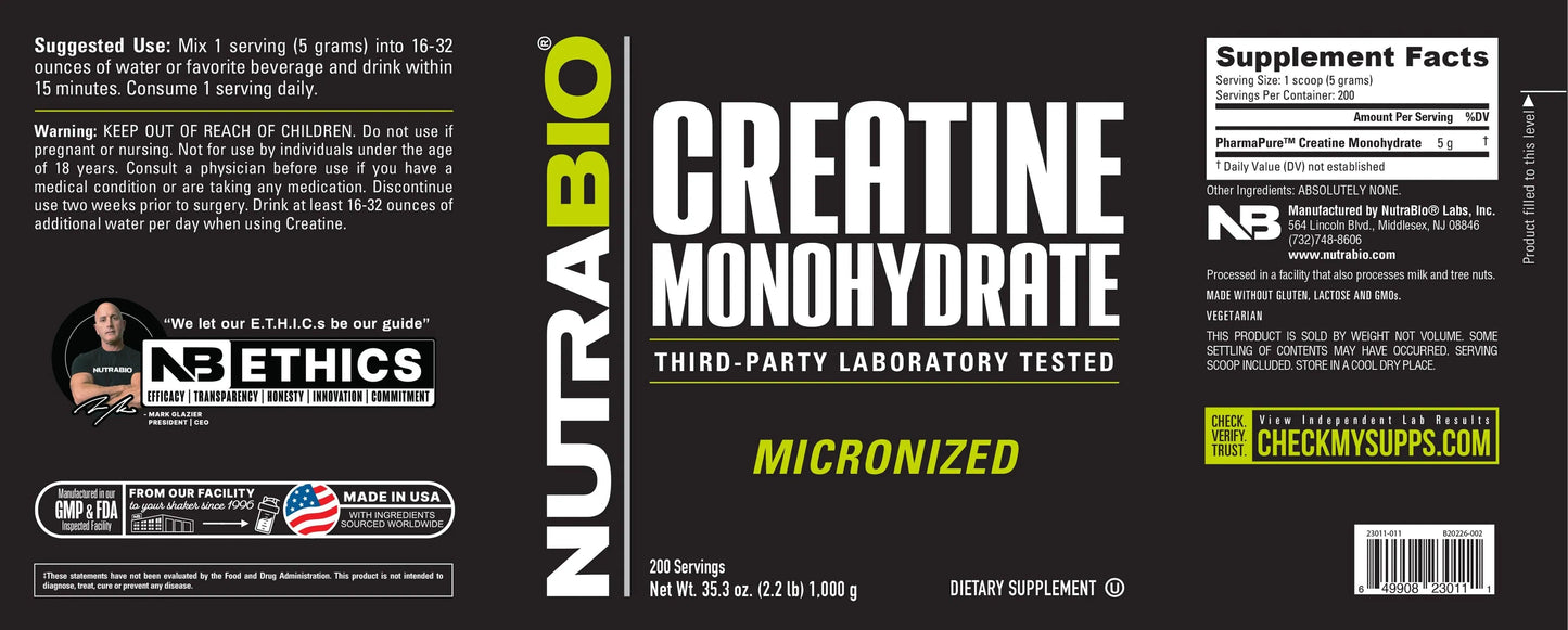 Creatine Monohydrate Powder - Nutrabio