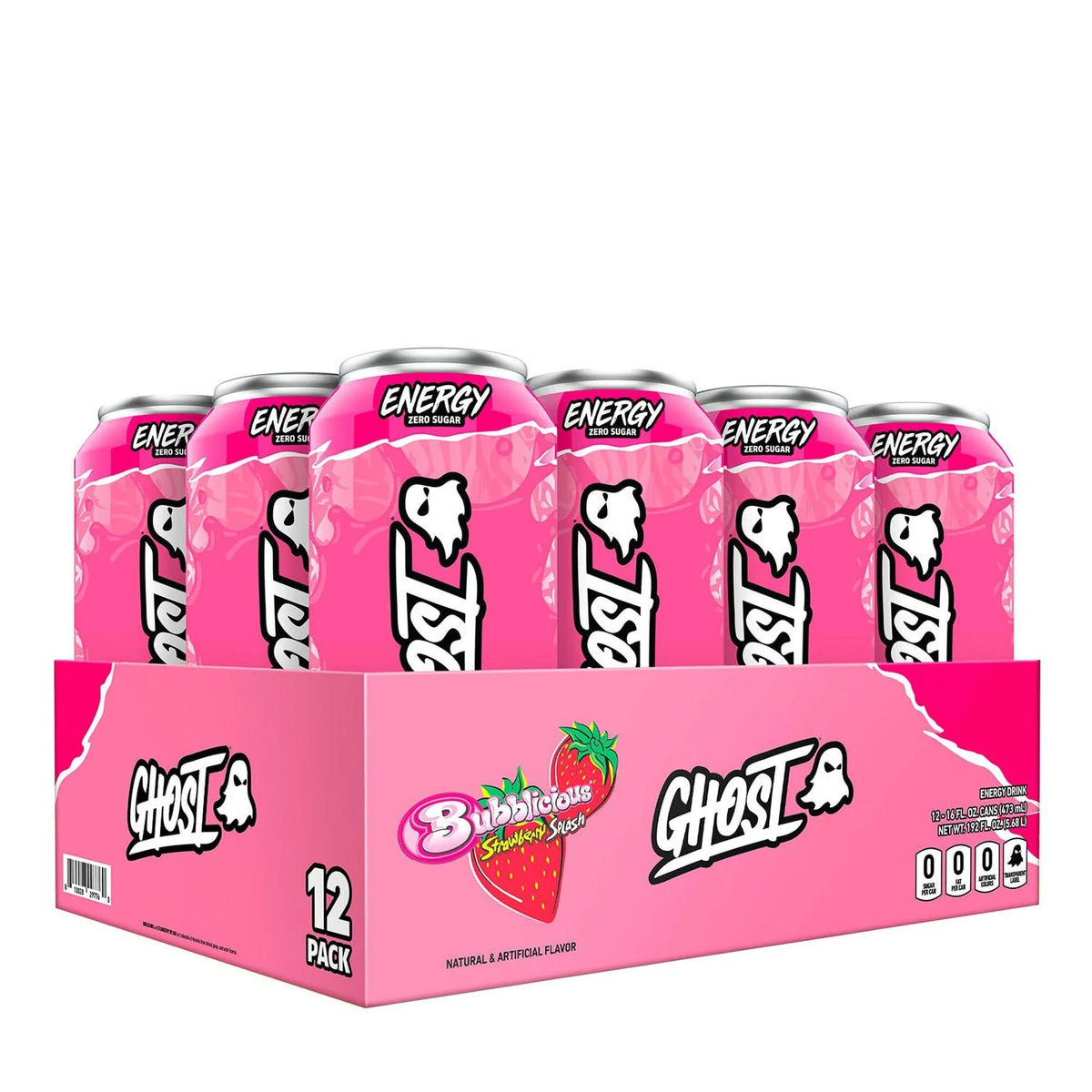 GHOST Energy Bubblicious Strawberry Splash 12-Pack Case