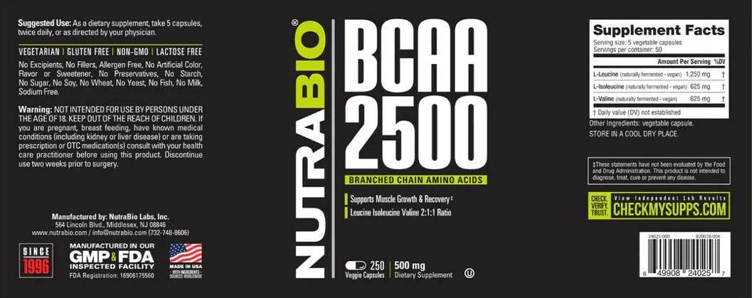 Bcaa 2500 - Nutrabio - Prime Sports Nutrition